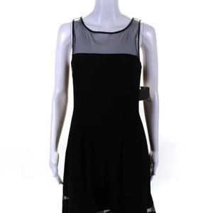 Aidan Aidan Mattox Womens Crepe Mesh A Line Dress Black Size 6